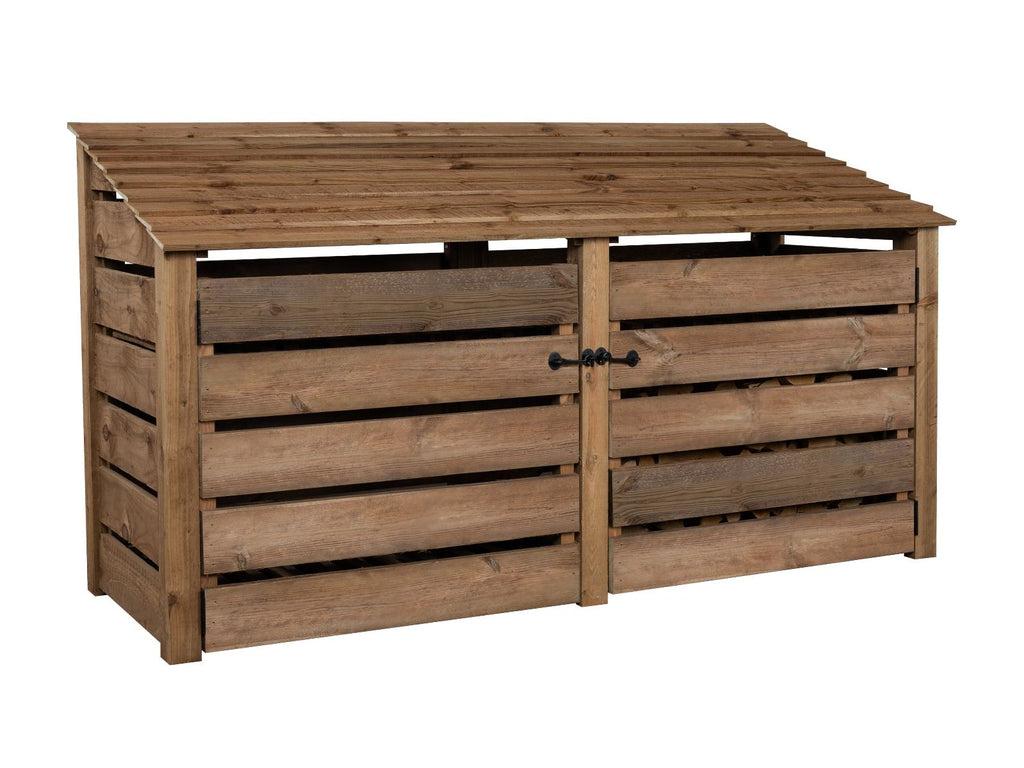 Slatted Wooden Log Store with Doors W-227cm, H-126cm or 180cm, D-88cm - Brown Finish - SGP Garden Ltd