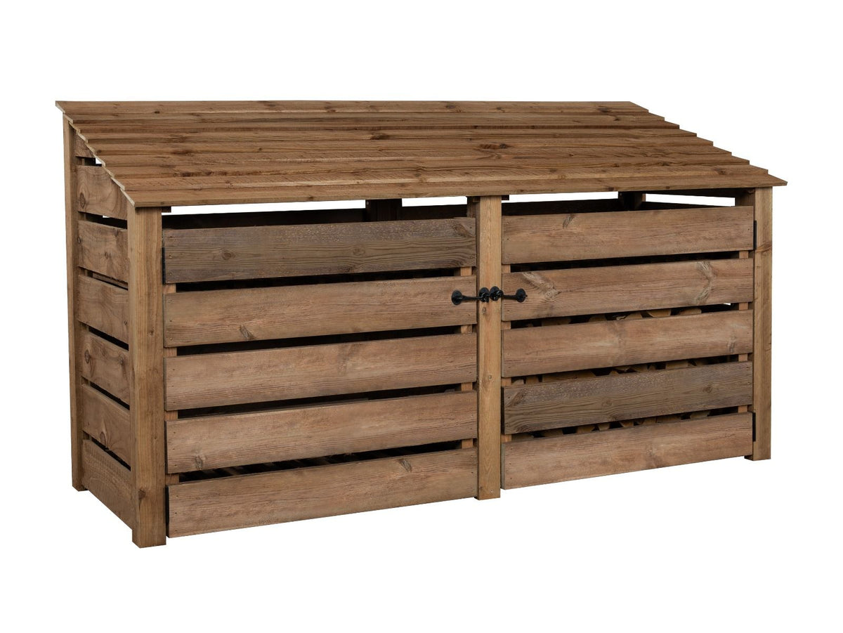 Slatted Wooden Log Store with Doors W-227cm, H-126cm or 180cm, D-88cm - Brown Finish - SGP Garden Ltd