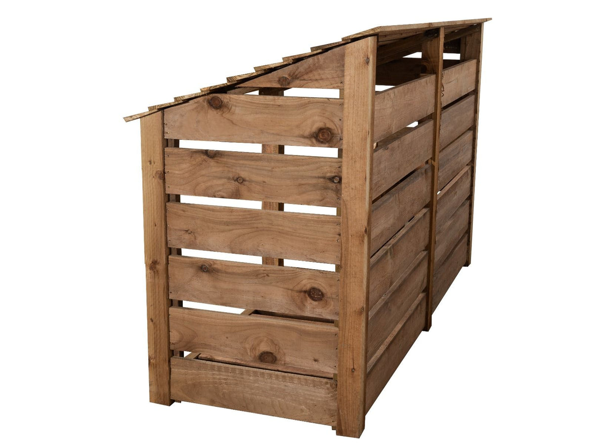 Slatted Wooden Log Store with Doors W-227cm, H-126cm or 180cm, D-88cm - Brown Finish - SGP Garden Ltd