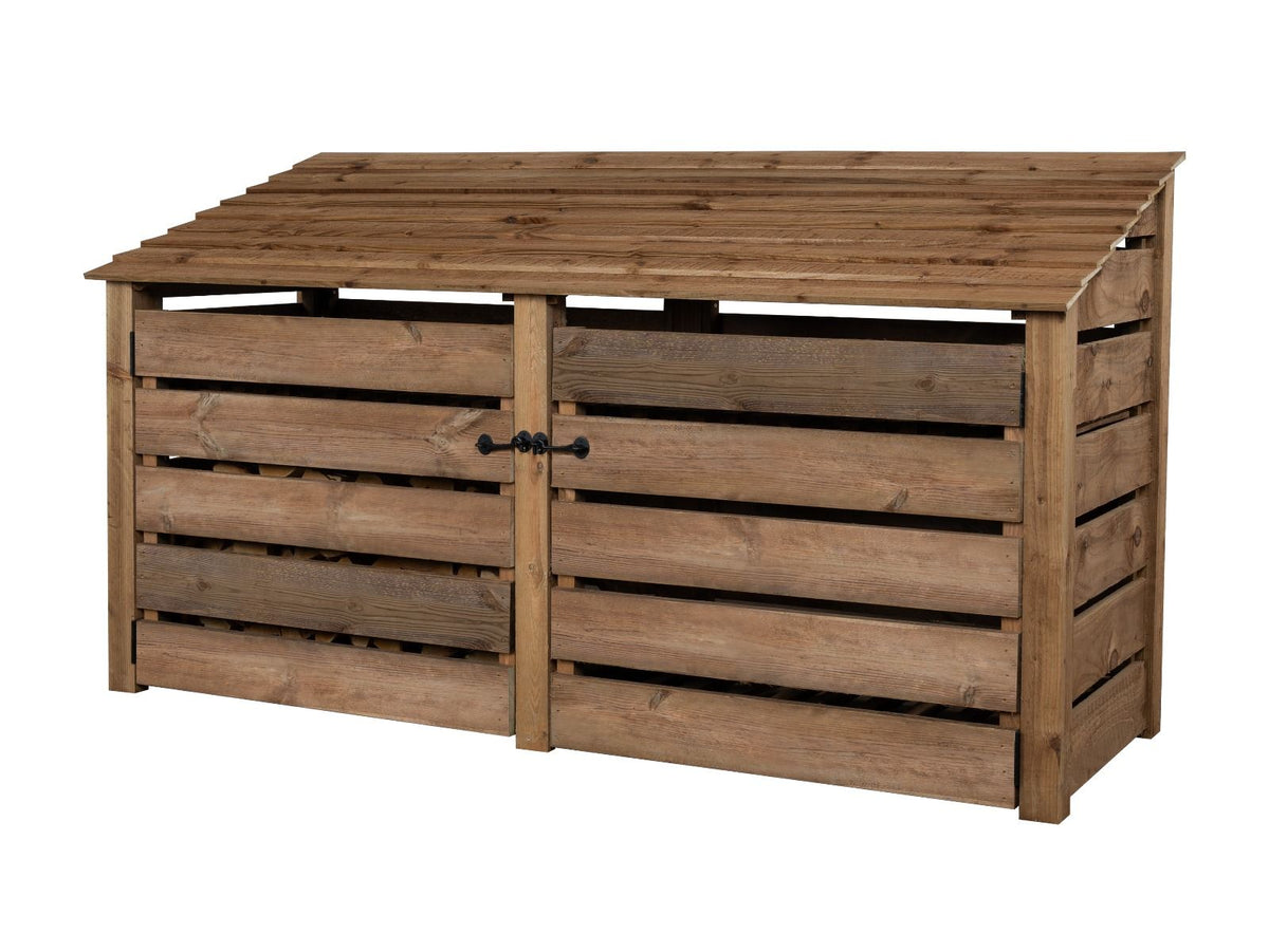 Slatted Wooden Log Store with Doors W-227cm, H-126cm or 180cm, D-88cm - Brown Finish - SGP Garden Ltd