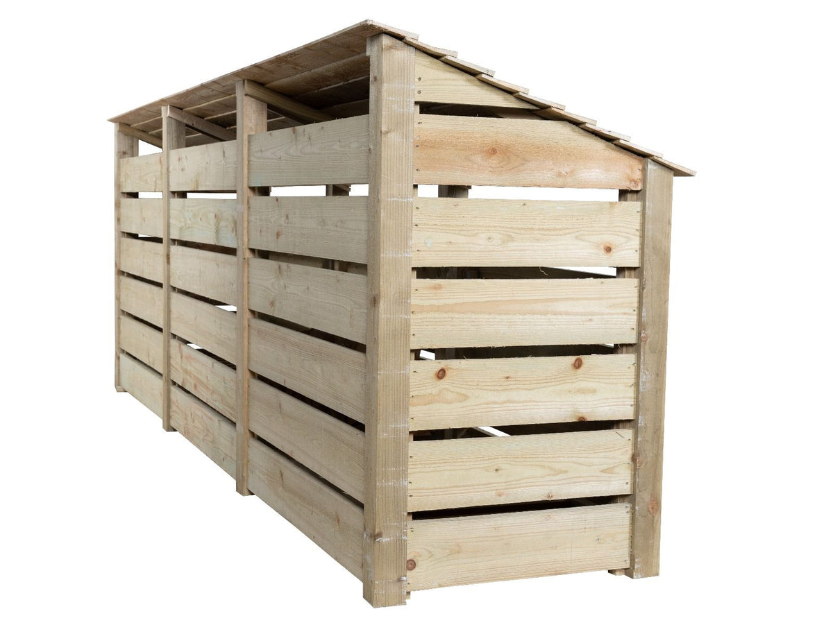 Slatted Wooden Log Store with Doors W-335cm, H-126cm or 180cm, D-88cm - SGP Garden Ltd