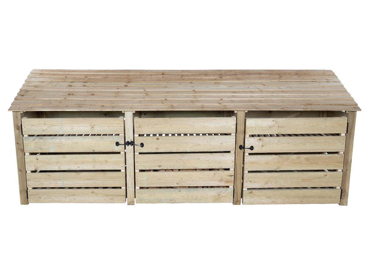 Slatted Wooden Log Store with Doors W-335cm, H-126cm or 180cm, D-88cm - SGP Garden Ltd