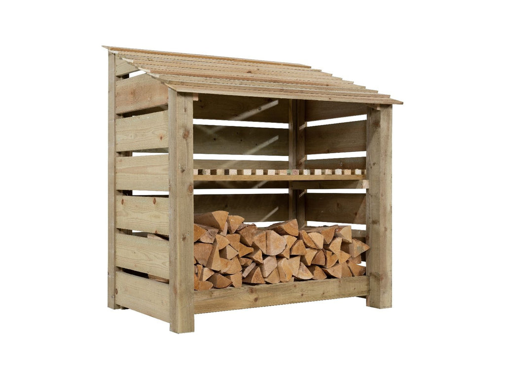 Slatted Wooden Log Store with Shelf W-119cm, H-126cm Or 180cm, D-88cm - SGP Garden Ltd