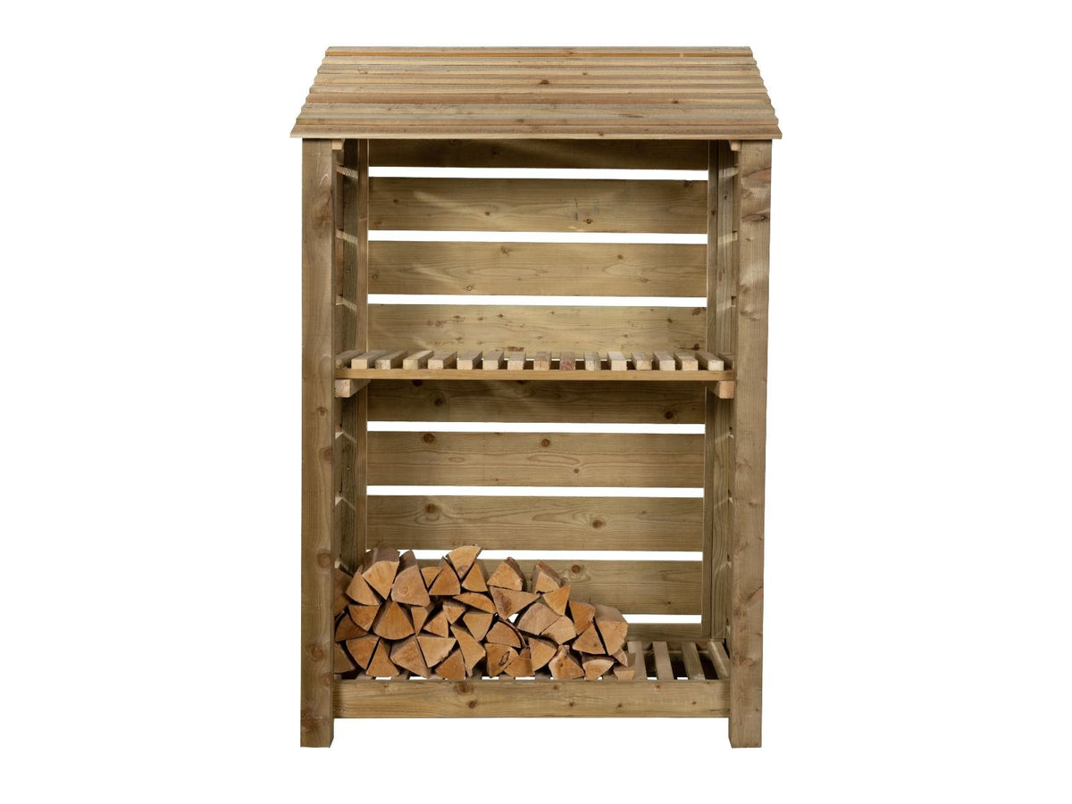Slatted Wooden Log Store with Shelf W-119cm, H-126cm Or 180cm, D-88cm - SGP Garden Ltd