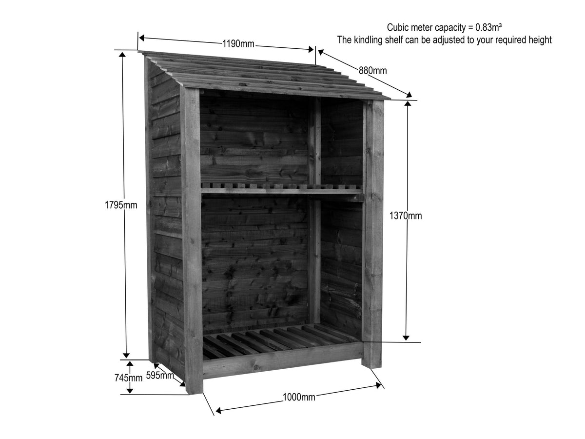 Slatted Wooden Log Store with Shelf W-119cm, H-126cm Or 180cm, D-88cm - SGP Garden Ltd