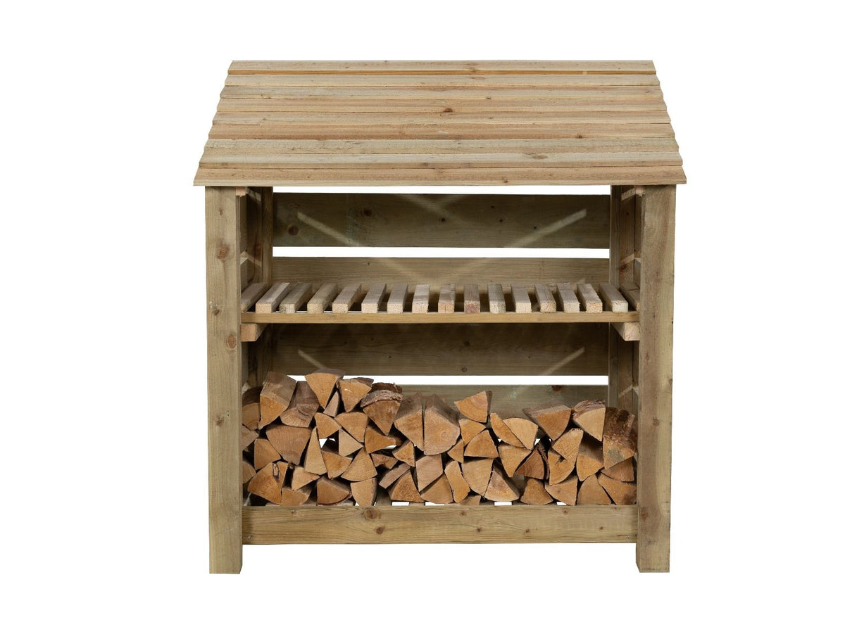 Slatted Wooden Log Store with Shelf W-119cm, H-126cm Or 180cm, D-88cm - SGP Garden Ltd