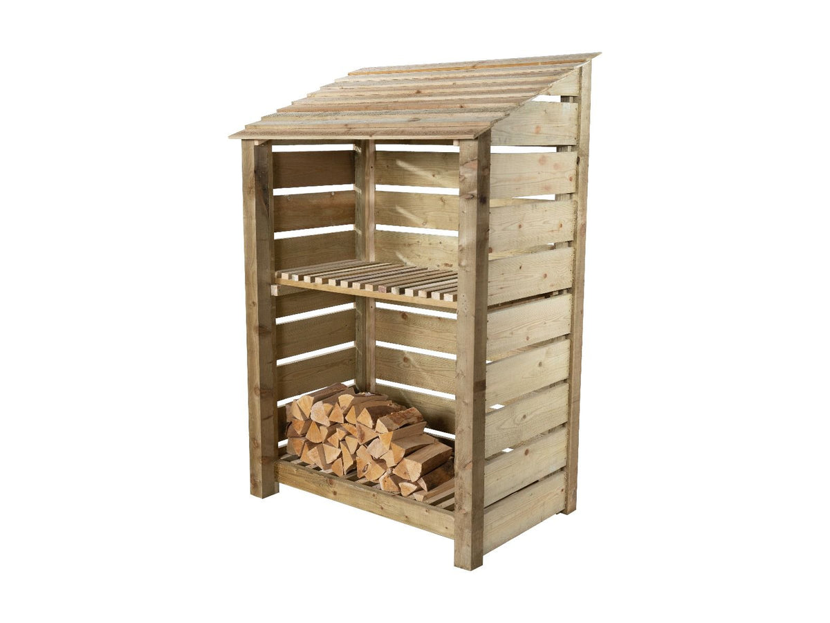Slatted Wooden Log Store with Shelf W-119cm, H-126cm Or 180cm, D-88cm - SGP Garden Ltd
