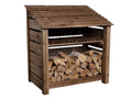 Slatted Wooden Log Store with Shelf W-119cm, H-126cm or 180cm, D-88cm - Brown Finish - SGP Garden Ltd