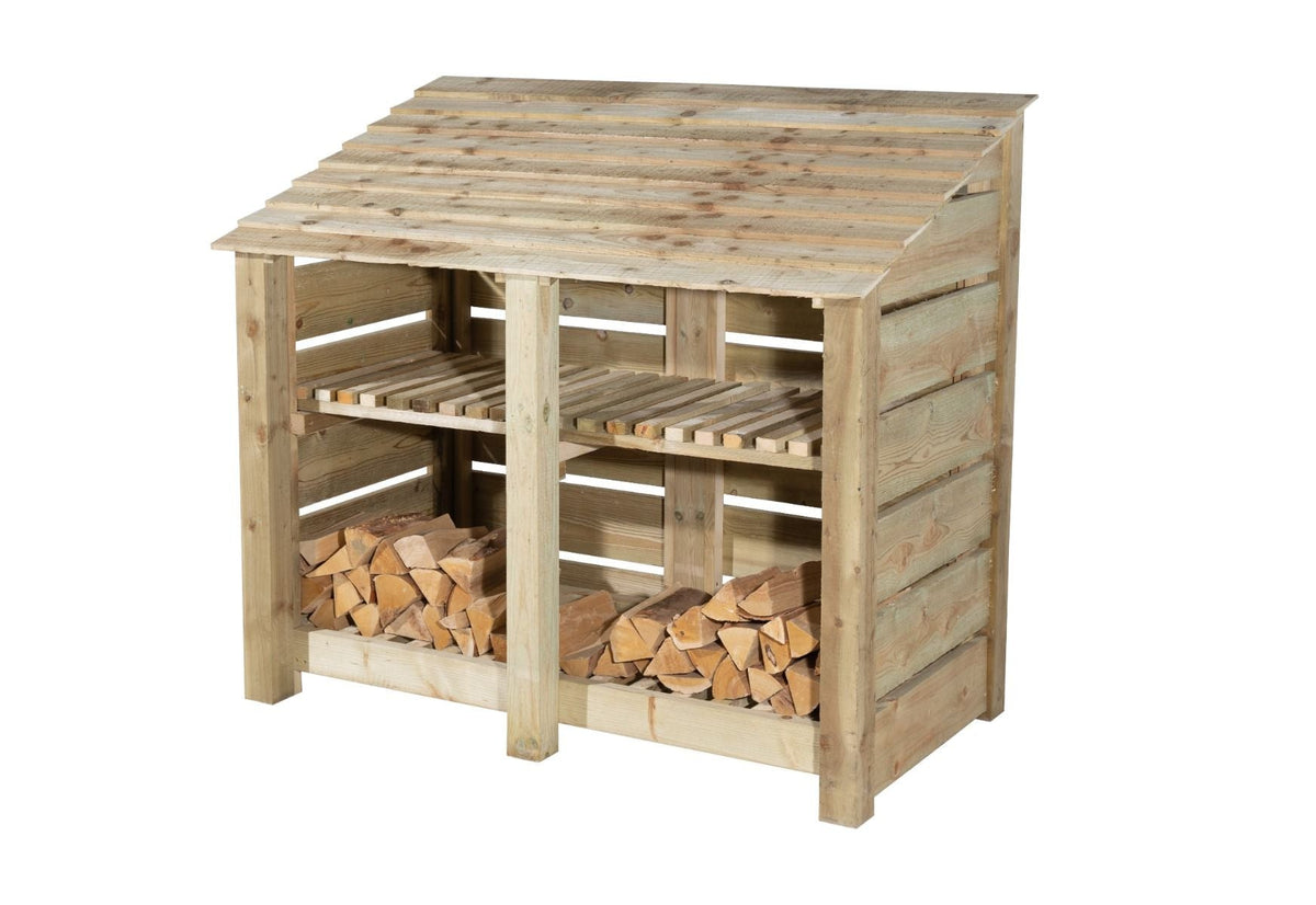 Slatted Wooden Log Store with Shelf W-146cm, H-126cm or 180cm, D-88cm - SGP Garden Ltd