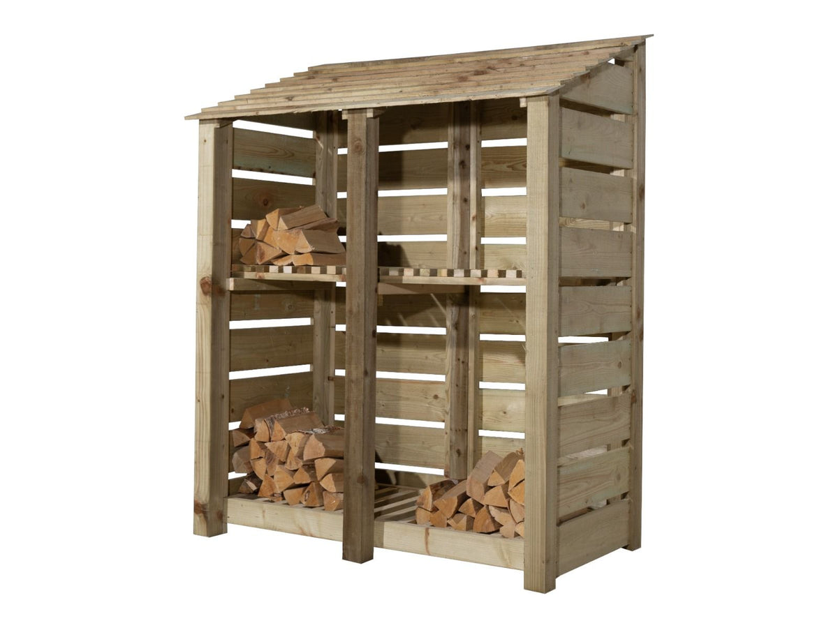 Slatted Wooden Log Store with Shelf W-146cm, H-126cm or 180cm, D-88cm - SGP Garden Ltd