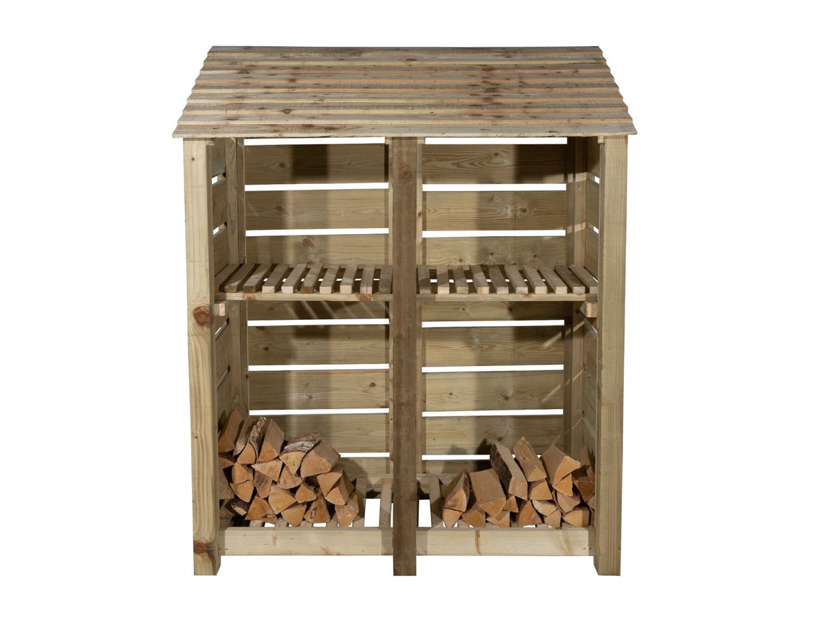 Slatted Wooden Log Store with Shelf W-146cm, H-126cm or 180cm, D-88cm - SGP Garden Ltd