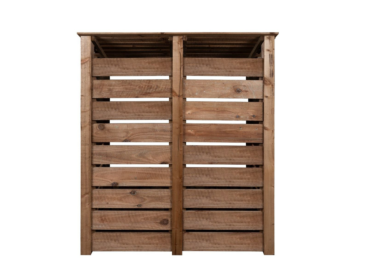 Slatted Wooden Log Store with Shelf W-146cm, H-126cm or 180cm, D-88cm - Brown Finish - SGP Garden Ltd