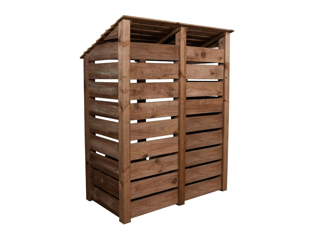 Slatted Wooden Log Store with Shelf W-146cm, H-126cm or 180cm, D-88cm - Brown Finish - SGP Garden Ltd