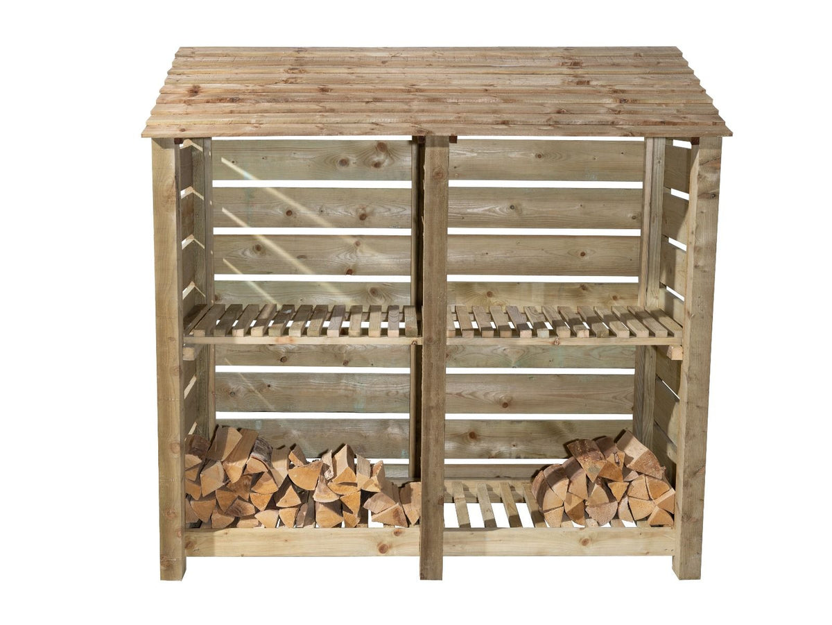 Slatted Wooden Log Store with Shelf W-187cm, H-126cm or 180cm, D-88cm - SGP Garden Ltd