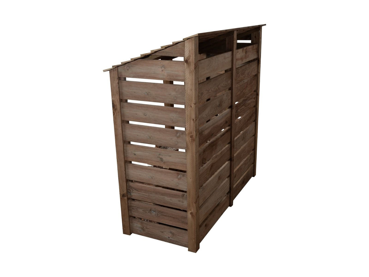 Slatted Wooden Log Store with Shelf W-187cm, H-126cm or 180cm, D-88cm - Brown Finish - SGP Garden Ltd