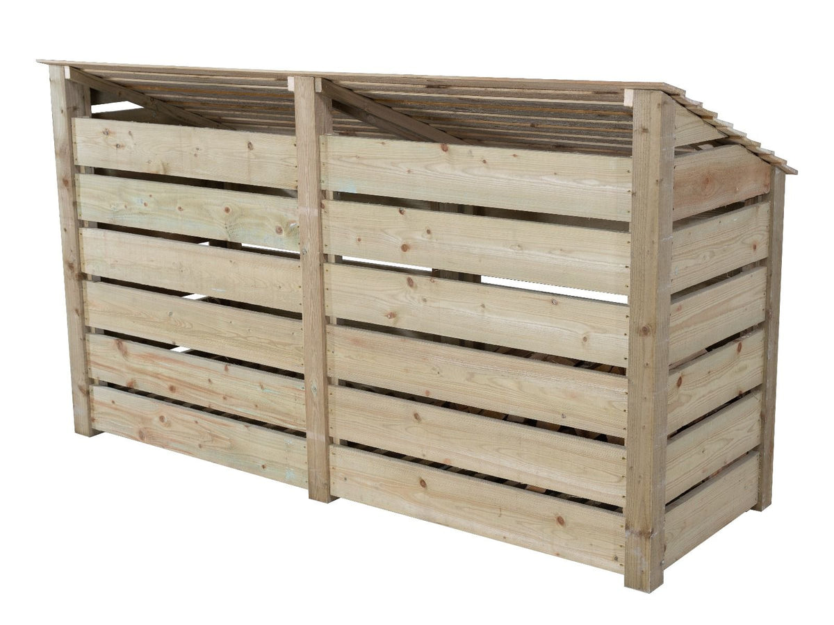 Slatted Wooden Log Store with Shelf W-227cm, H-126cm or 180cm, D-88cm - SGP Garden Ltd