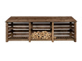 Slatted Wooden Log Store with Shelf W-335cm, H-126cm or 180cm, D-88cm - Brown Finish - SGP Garden Ltd