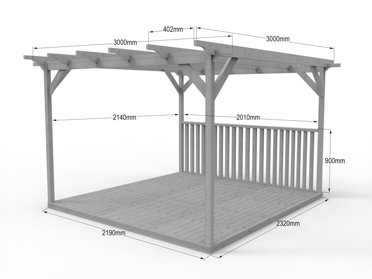 Square Pergola And Decking Kit With Three Side Balustrade - SGP Garden Ltd
