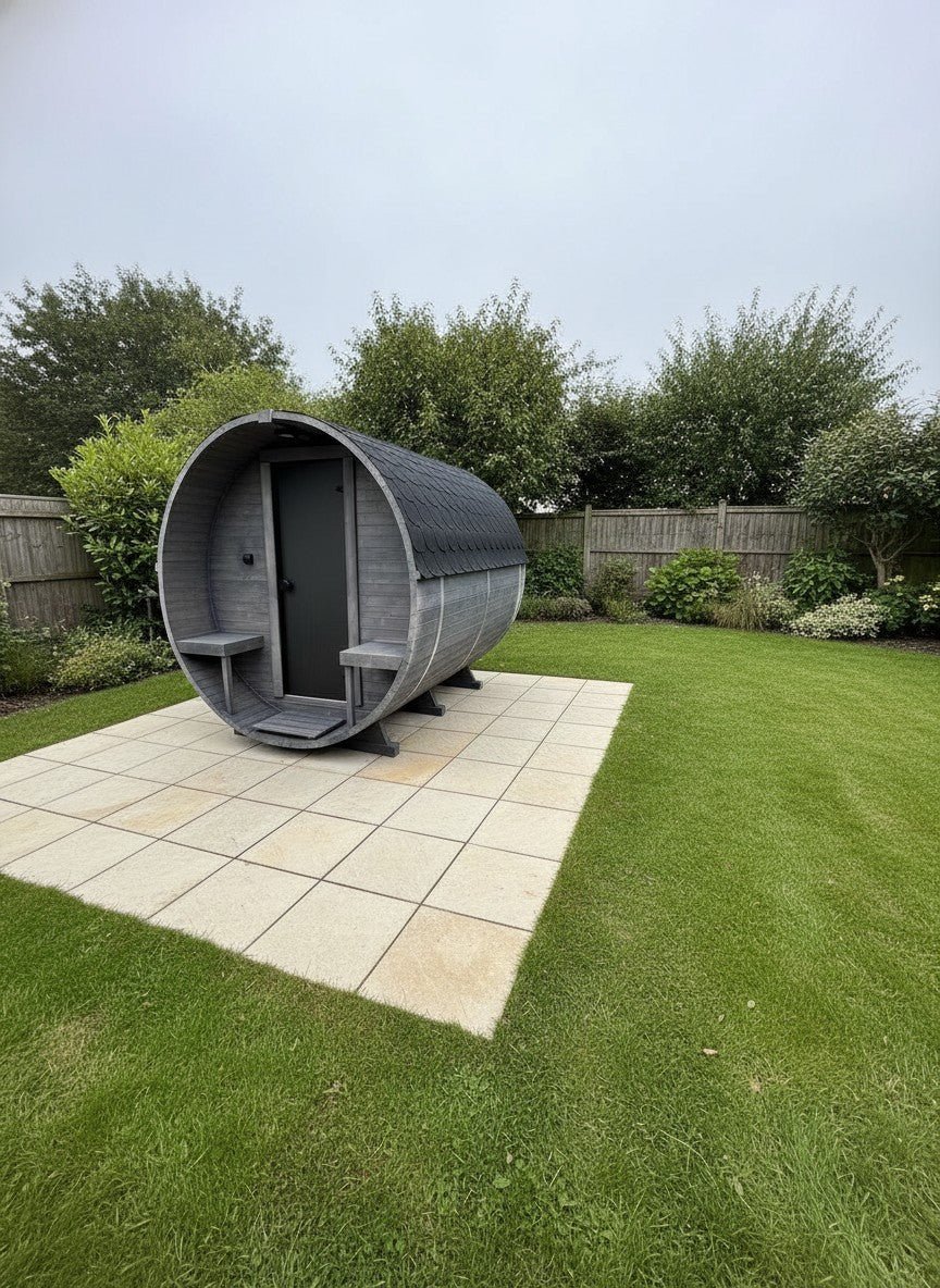 Steam & Oak Gas Barrel Sauna 2.4m with Porch (Electric or Wood-Fired) - SGP Garden Ltd