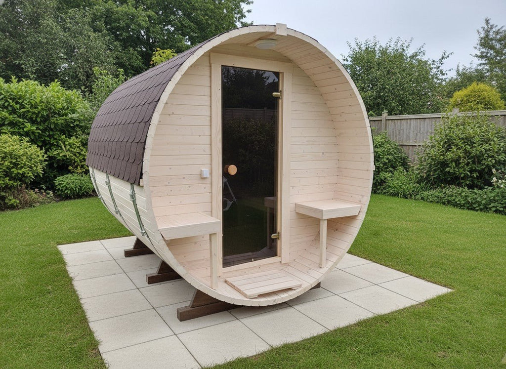 Steam & Oak Gas Barrel Sauna 2.4m with Porch (Electric or Wood-Fired) - SGP Garden Ltd
