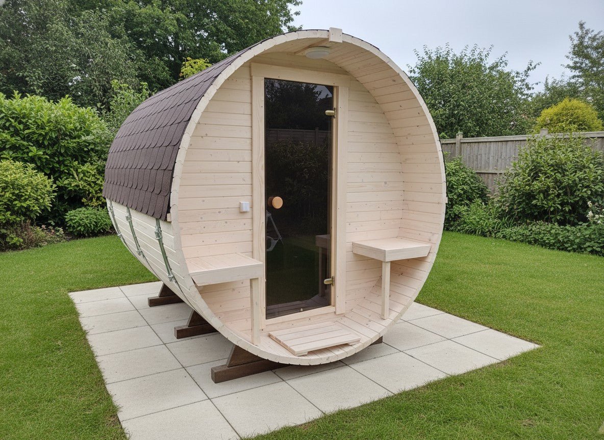 Steam & Oak Gas Barrel Sauna 2.4m with Porch (Electric or Wood-Fired) - SGP Garden Ltd