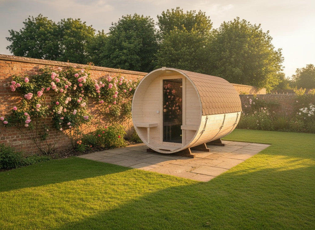 Steam & Oak Gas Barrel Sauna 2.4m with Porch (Electric or Wood-Fired) - SGP Garden Ltd