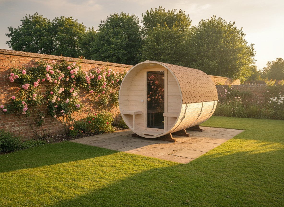 Steam & Oak Gas Barrel Sauna 2.4m with Porch (Electric or Wood-Fired) - SGP Garden Ltd
