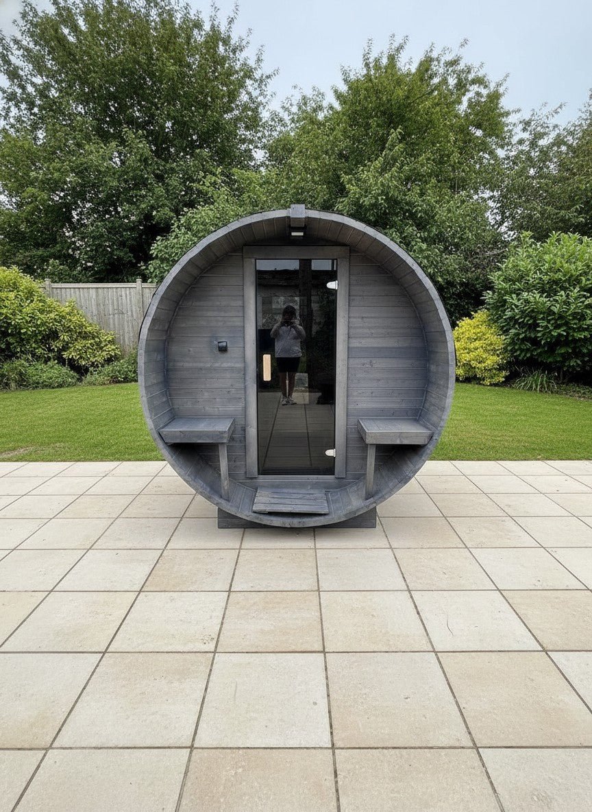 Steam & Oak Gas Barrel Sauna 2.4m with Porch (Electric or Wood-Fired) - SGP Garden Ltd
