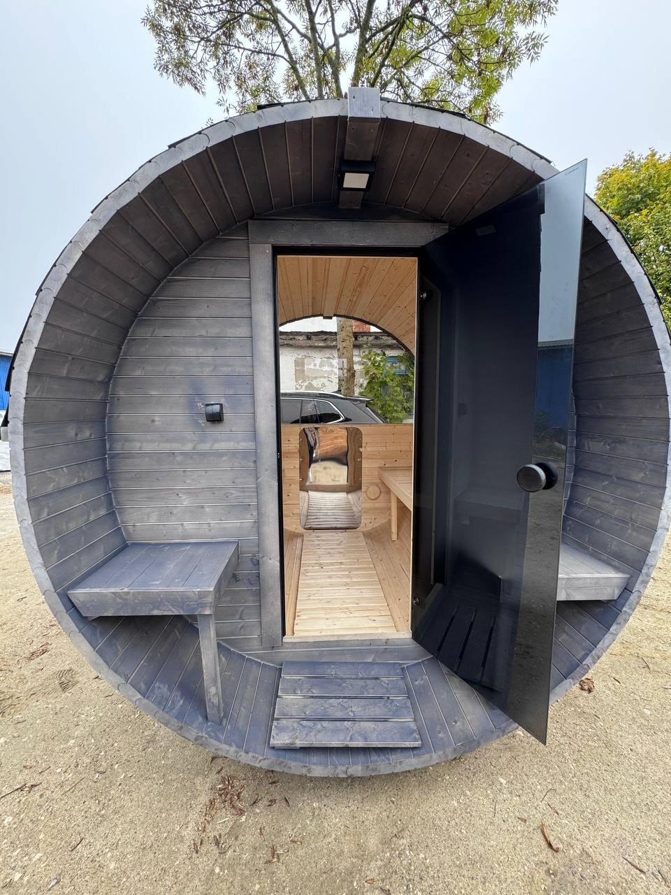Steam & Oak Gas Barrel Sauna 2.4m with Porch (Electric or Wood-Fired) - SGP Garden Ltd