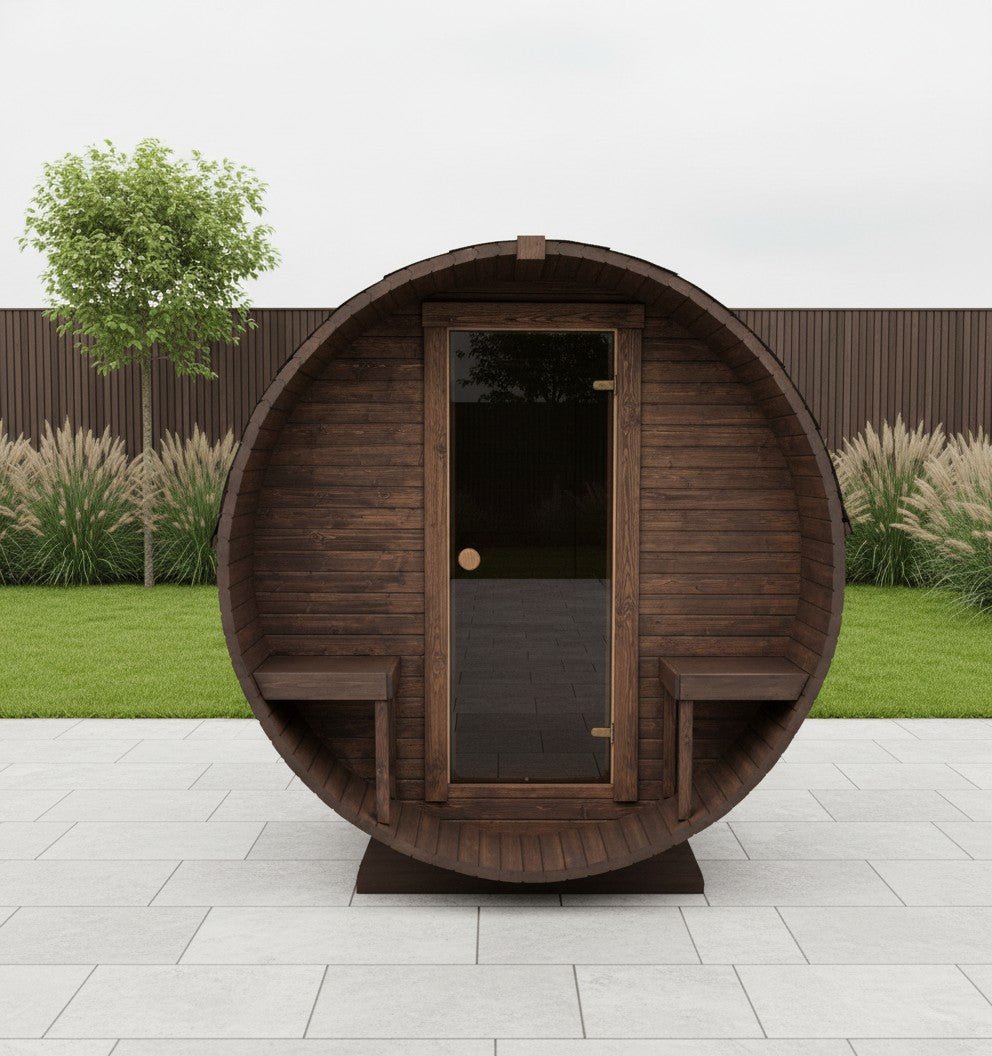 Steam & Oak Gas Barrel Sauna 2.4m with Porch (Electric or Wood-Fired) - SGP Garden Ltd