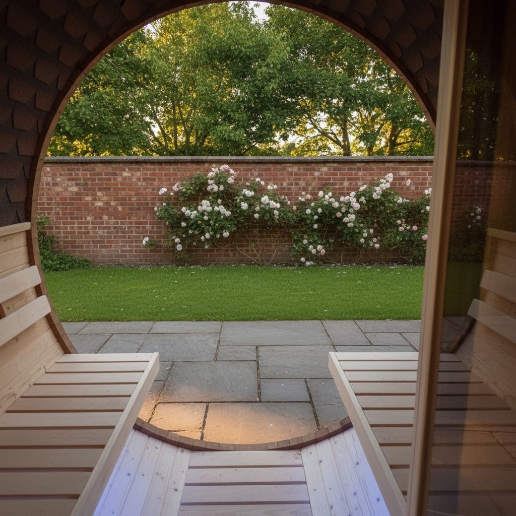 Steam & Oak Gas Barrel Sauna 2.4m with Porch (Electric or Wood-Fired) - SGP Garden Ltd