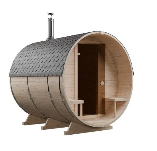 Steam & Oak Gas Barrel Sauna 2.4m with Porch (Electric or Wood-Fired) - SGP Garden Ltd