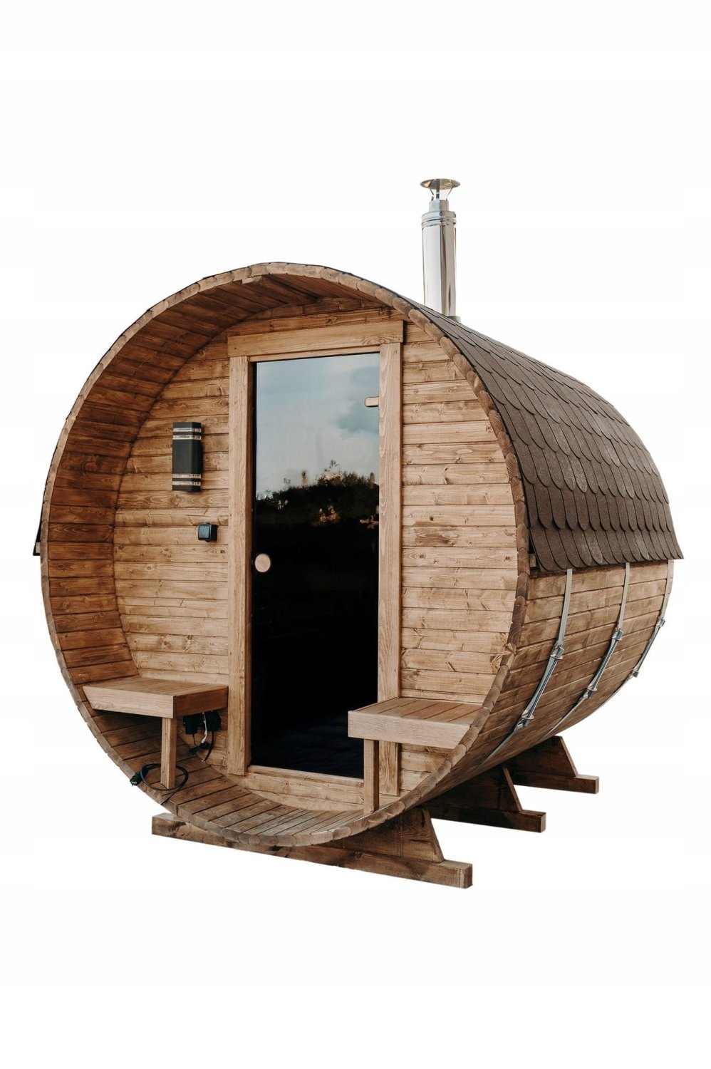 Steam & Oak Gas Barrel Sauna 2.4m with Porch (Electric or Wood-Fired) - SGP Garden Ltd