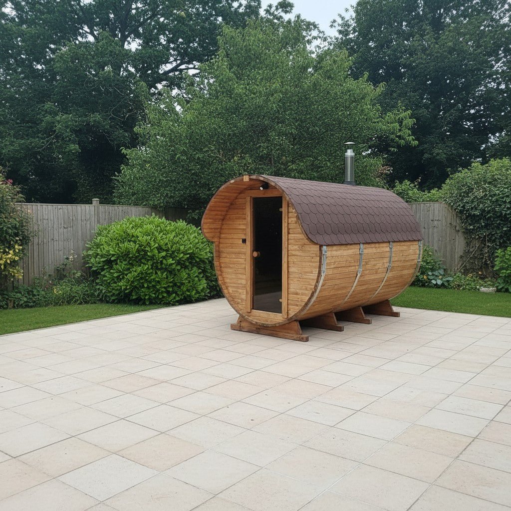 Steam & Oak Gas Barrel Sauna 3m Canopy + Anteroom (Electric or Wood-Fired) - SGP Garden Ltd
