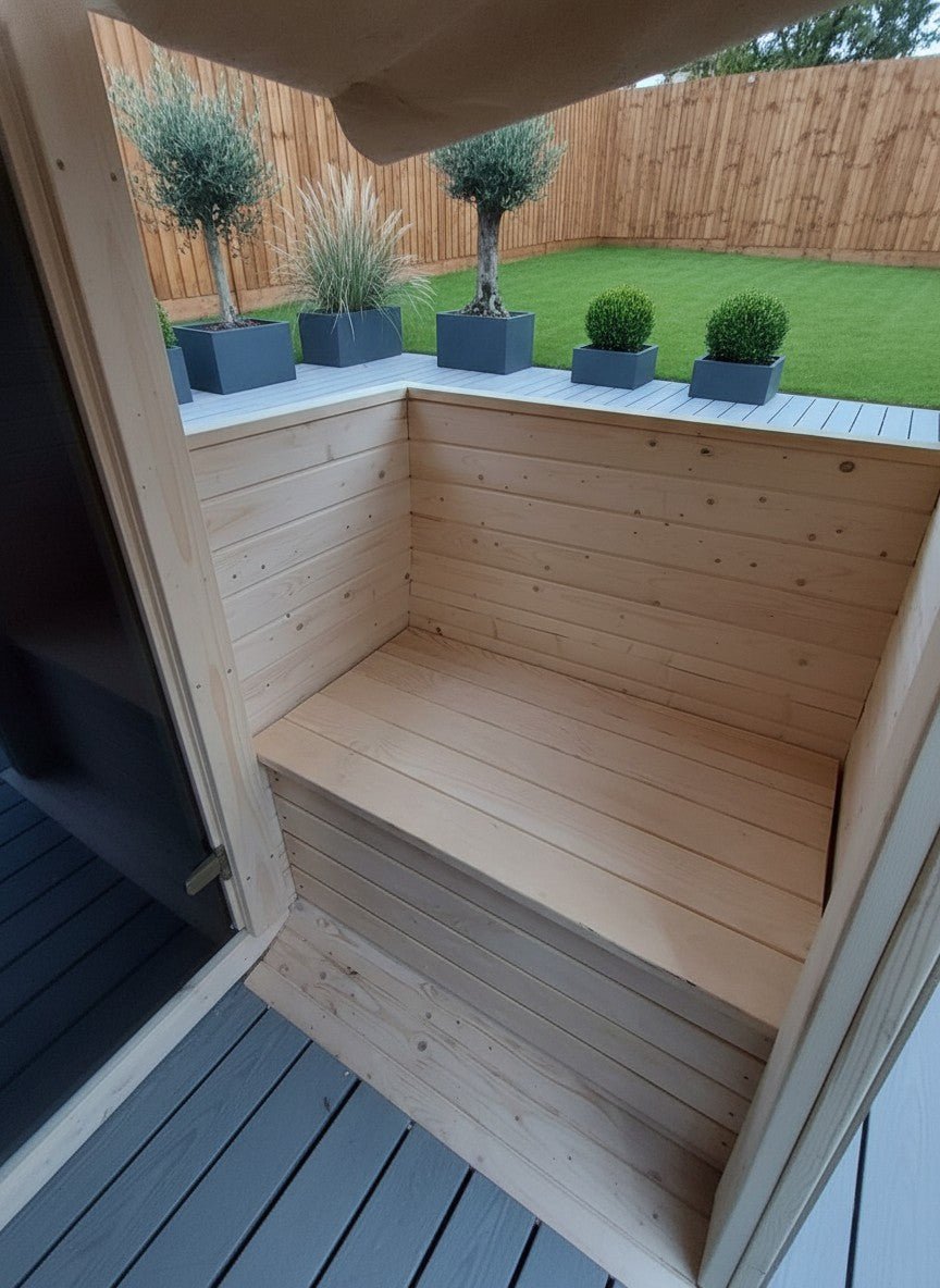 Steam & Oak Gas Barrel Sauna 3m Canopy + Anteroom (Electric or Wood-Fired) - SGP Garden Ltd