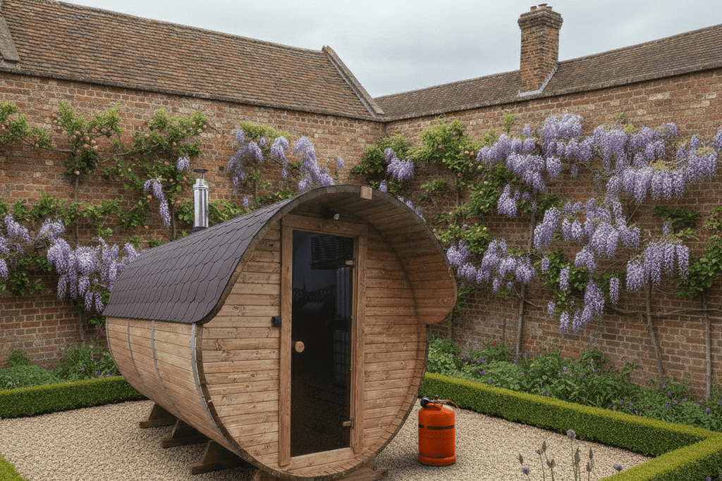 Steam & Oak Gas Barrel Sauna 3m with Anteroom (Electric or Wood-Fired) - SGP Garden Ltd