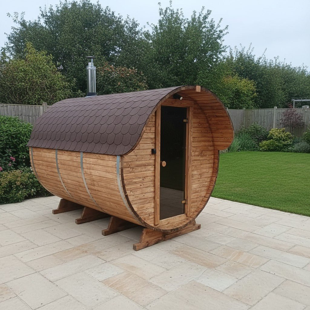 Steam & Oak Gas Barrel Sauna 3m with Anteroom (Electric or Wood-Fired) - SGP Garden Ltd
