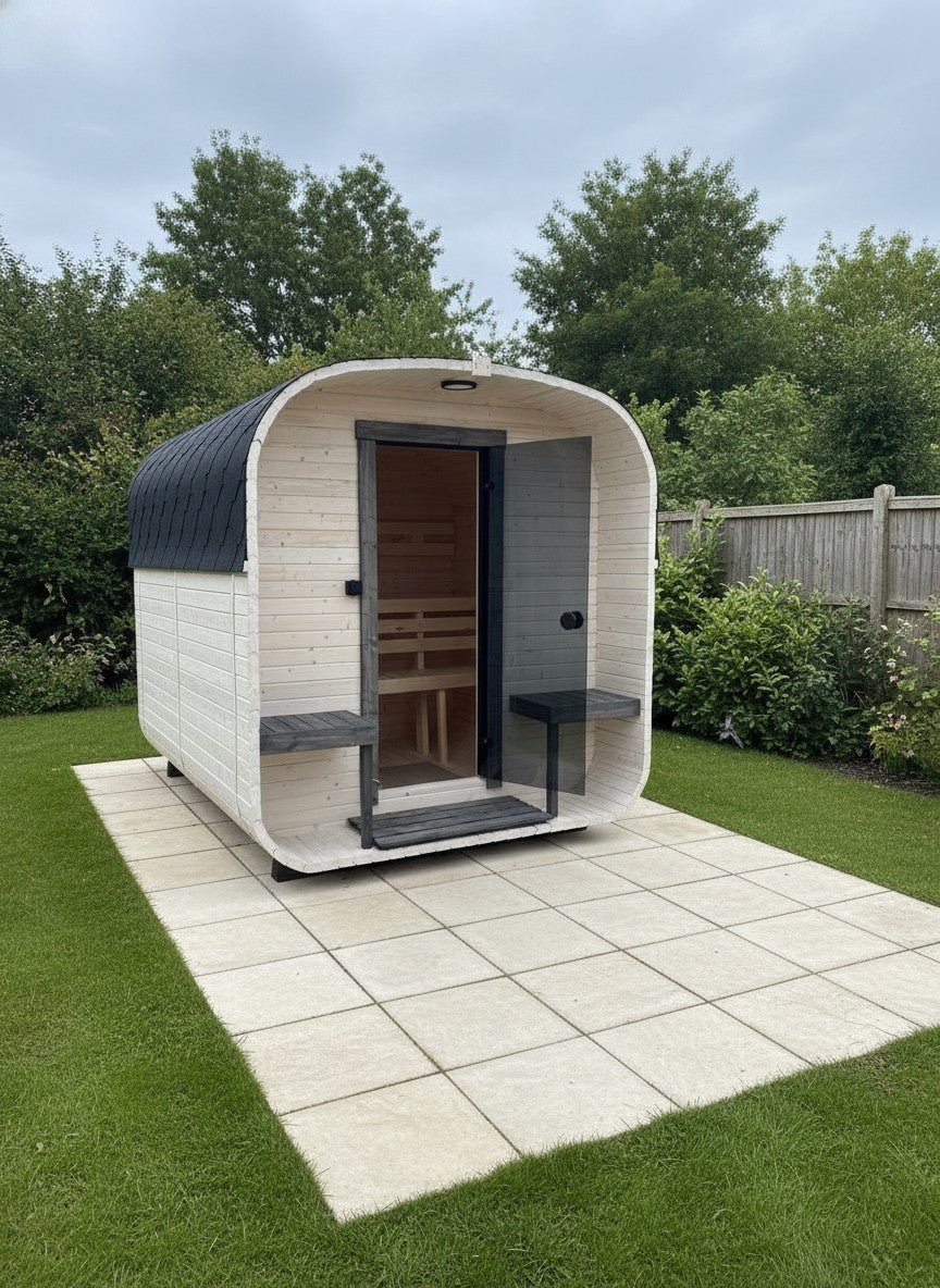 Steam & Oak Gas Cube Sauna 2.4m Double-Shelf (Electric or Wood-Fired) - SGP Garden Ltd