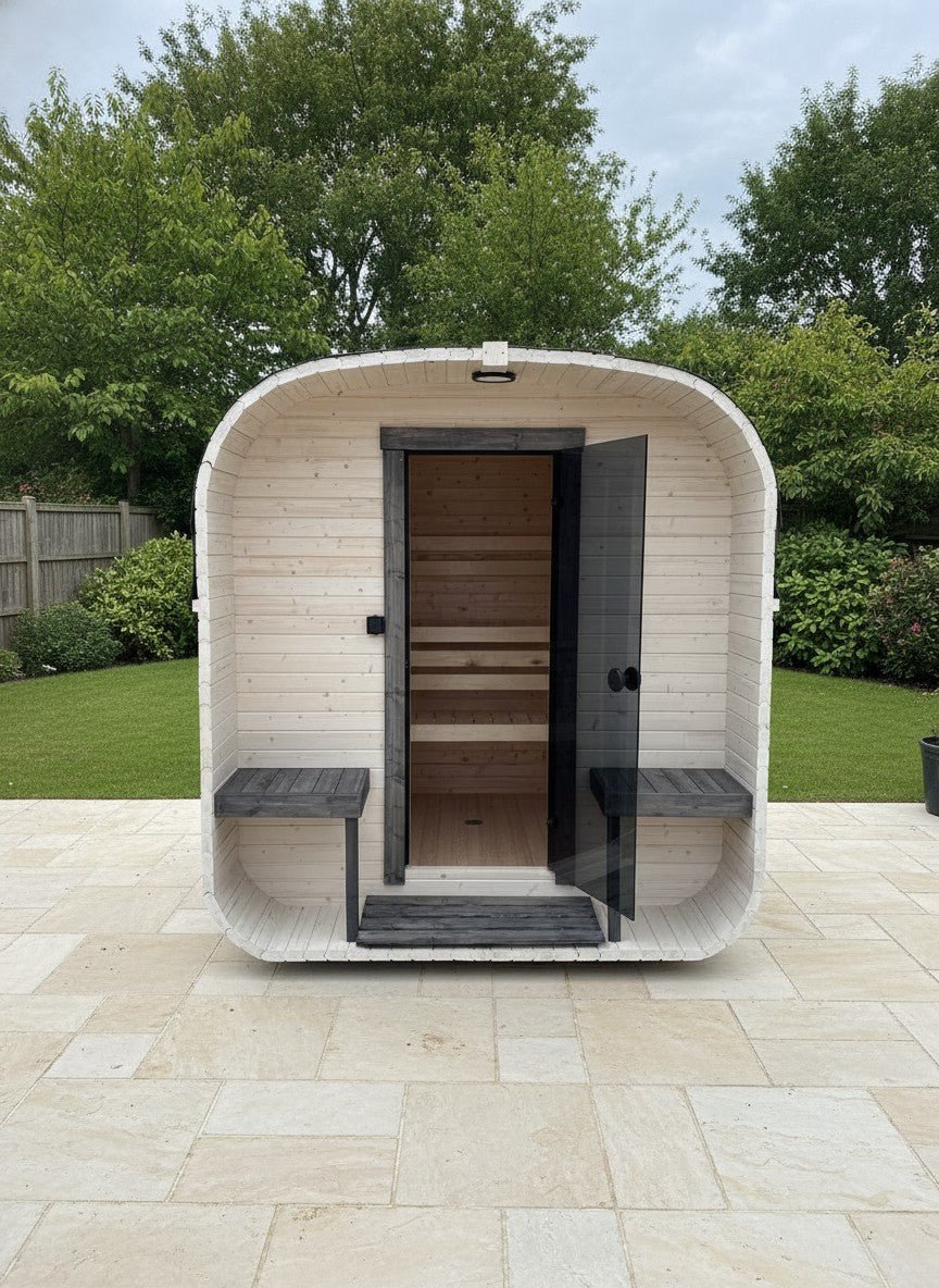 Steam & Oak Gas Cube Sauna 2.4m with Porch (Electric or Wood-Fired) - SGP Garden Ltd