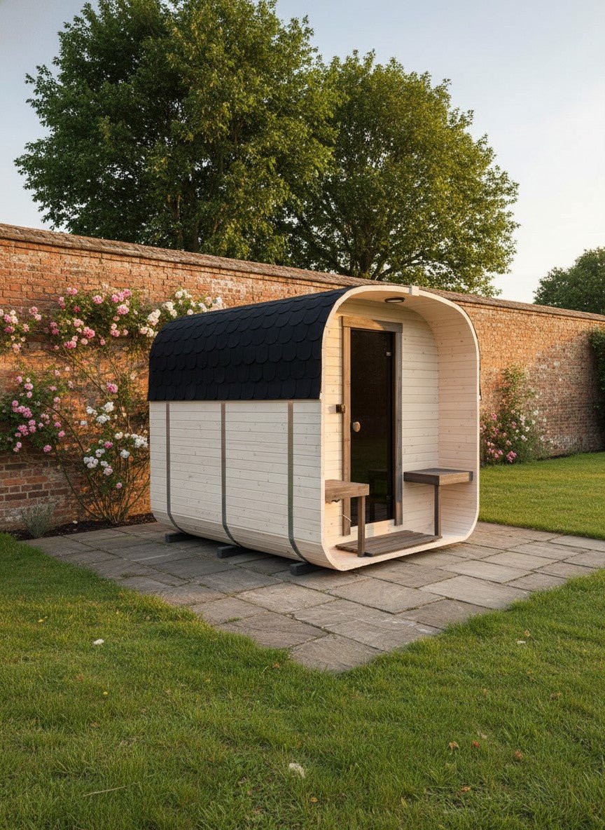 Steam & Oak Gas Cube Sauna 2.4m with Porch (Electric or Wood-Fired) - SGP Garden Ltd