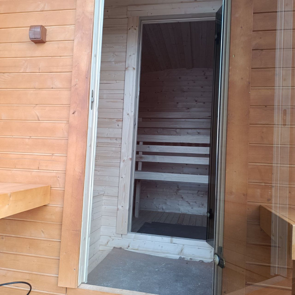 Steam & Oak Gas Cube Sauna 3.4m Premium L-Bench (Electric or Wood-Fired) - SGP Garden Ltd