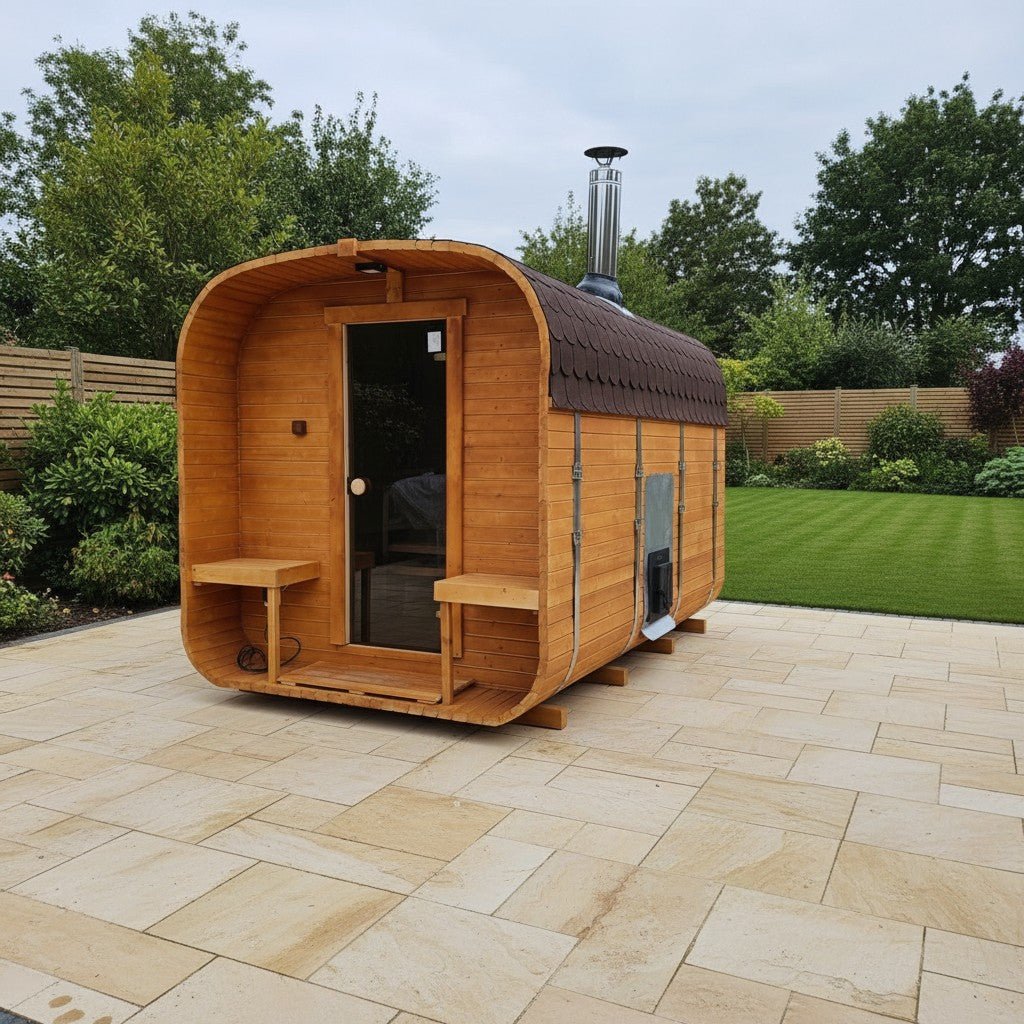 Steam & Oak Gas Cube Sauna 3.4m Premium L-Bench (Electric or Wood-Fired) - SGP Garden Ltd