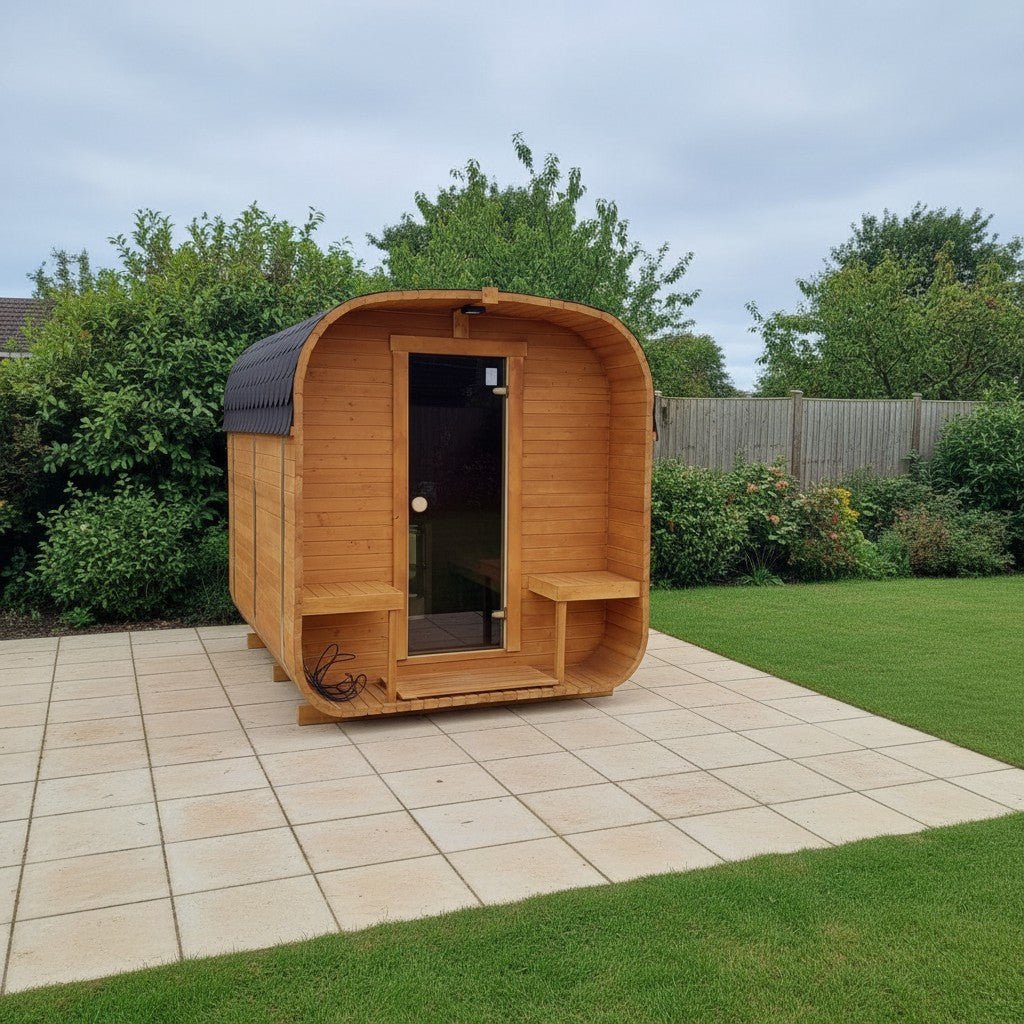Steam & Oak Gas Cube Sauna 3.4m Premium L-Bench (Electric or Wood-Fired) - SGP Garden Ltd