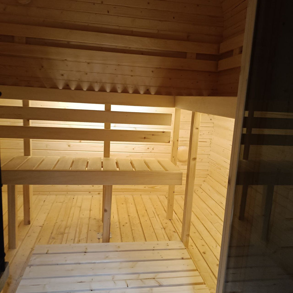Steam & Oak Gas Cube Sauna 3.4m Premium L-Bench (Electric or Wood-Fired) - SGP Garden Ltd
