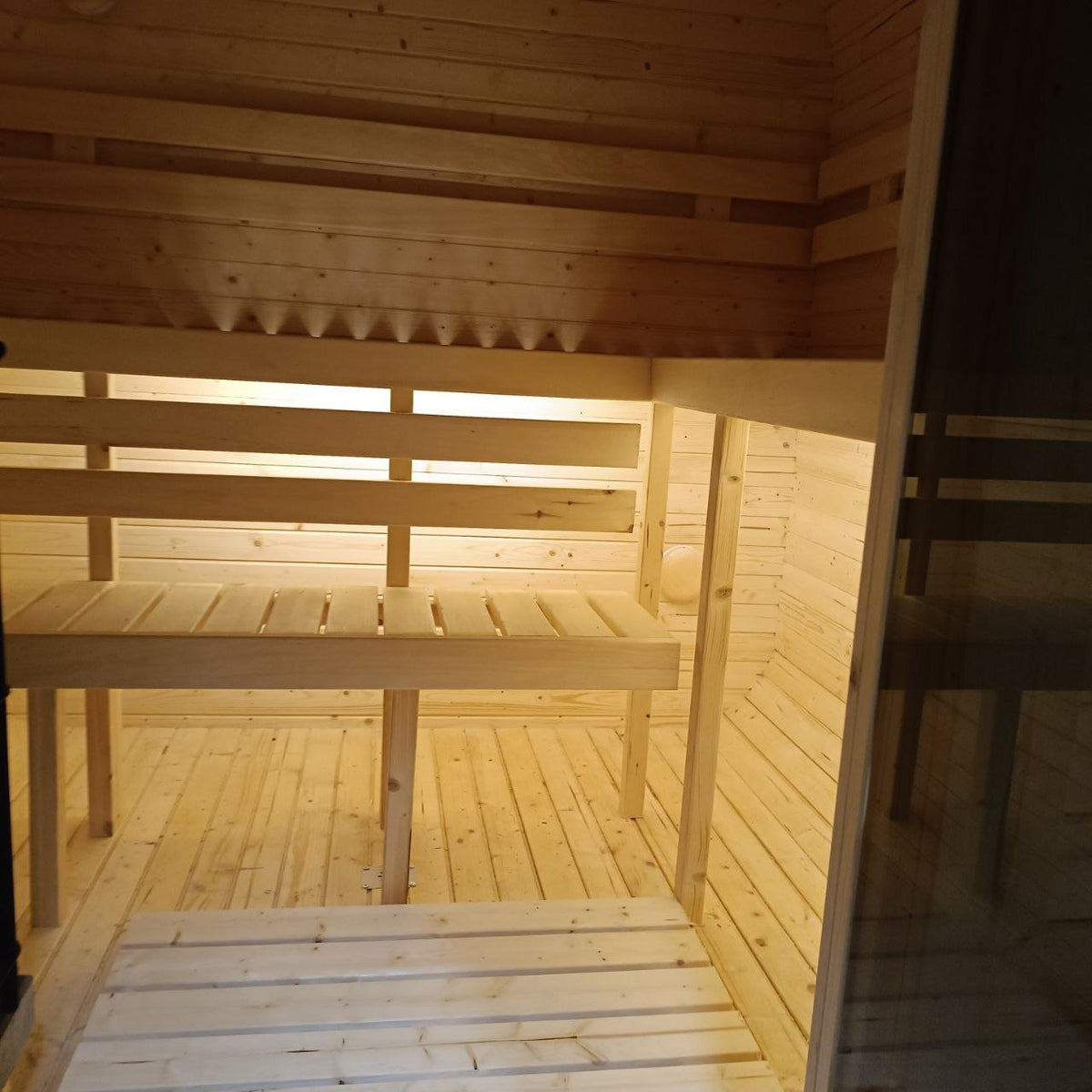 Steam & Oak Gas Cube Sauna 3.4m Premium L-Bench (Electric or Wood-Fired) - SGP Garden Ltd