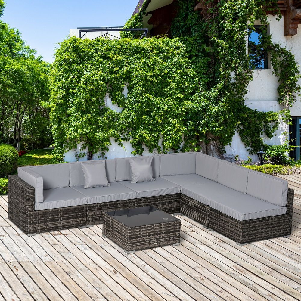 Stylish 7PC Rattan Sofa Set - Modern & Durable Outdoor Furniture with Coffee Table - Shop Now! - SGP Garden Ltd