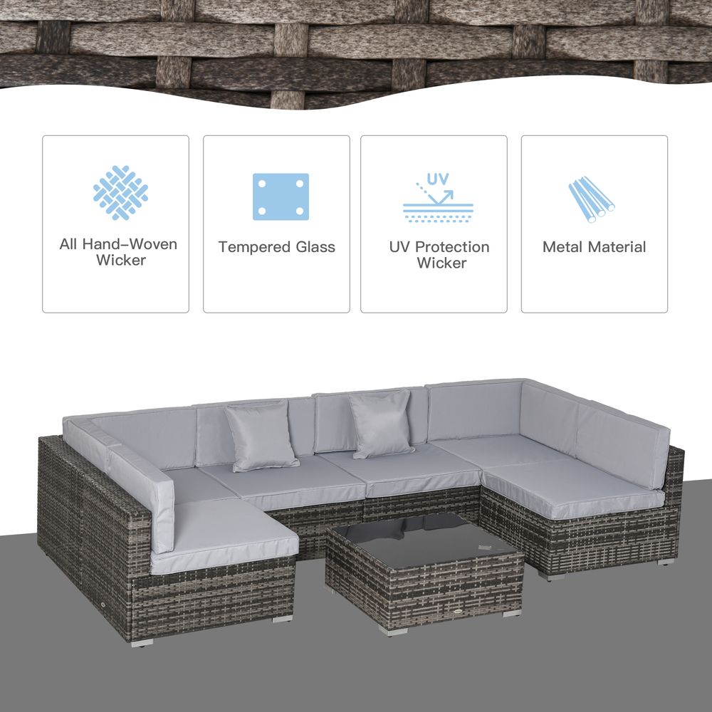 Stylish 7PC Rattan Sofa Set - Modern & Durable Outdoor Furniture with Coffee Table - Shop Now! - SGP Garden Ltd