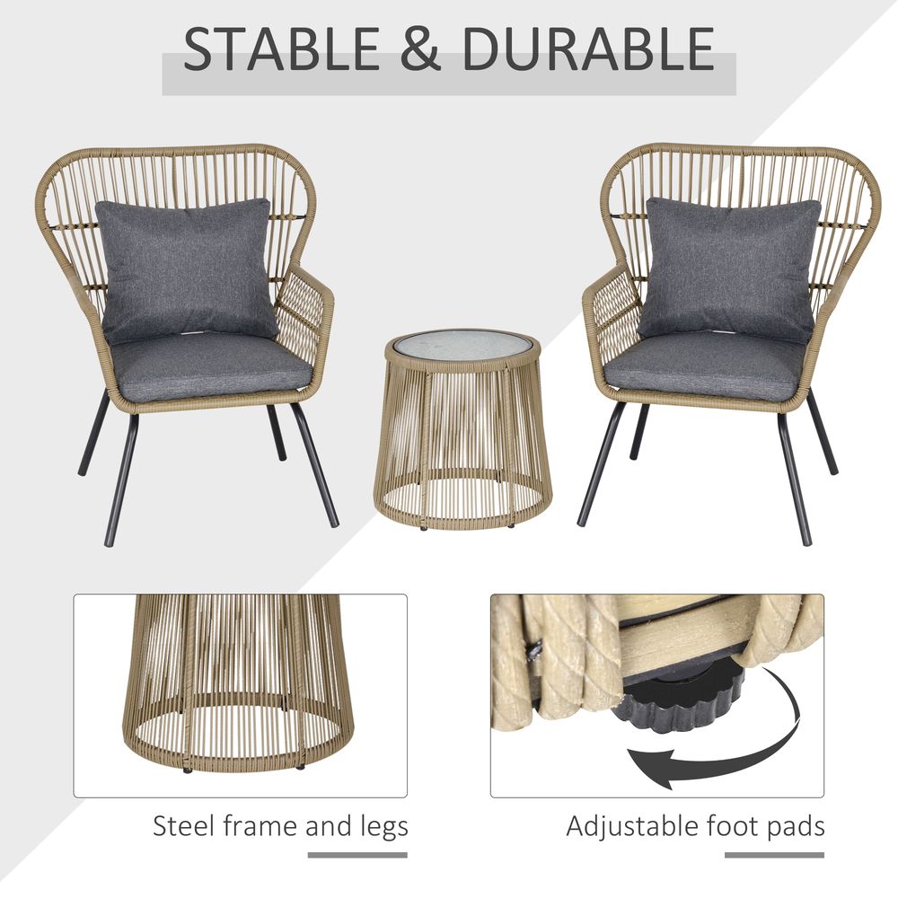 Stylish Brown Outdoor Patio Set - 3 PCS, Webbed PE Rattan, Steel Frame - Outsunny - SGP Garden Ltd
