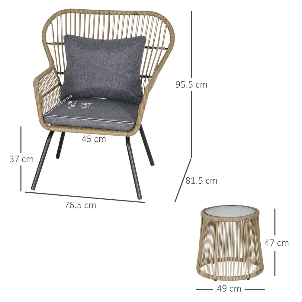Stylish Brown Outdoor Patio Set - 3 PCS, Webbed PE Rattan, Steel Frame - Outsunny - SGP Garden Ltd