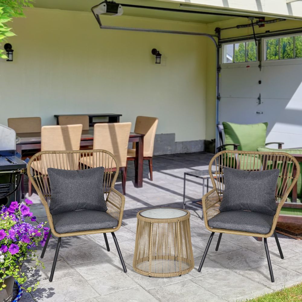 Stylish Brown Outdoor Patio Set - 3 PCS, Webbed PE Rattan, Steel Frame - Outsunny - SGP Garden Ltd